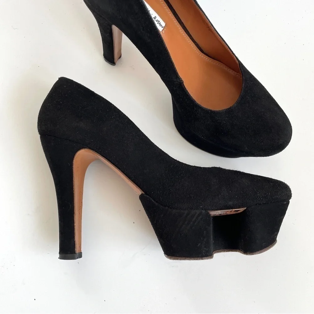& Other Stories Black Suede Funky Unique Platform Heels Pumps Cut-out Shoes 8